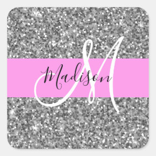 Sticker Carré Glam Pink & Silver Parties scintillant Sparkings N