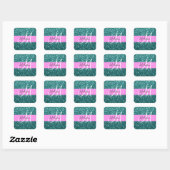 Sticker Carré Glam Pink Turquoise Parties scintillant verte Nom  (Feuille)