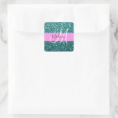 Sticker Carré Glam Pink Turquoise Parties scintillant verte Nom  (Sac)