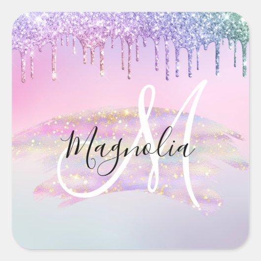 Sticker Carré Glam Rainbow Unicorn Ombre Parties scintillant Mon (Devant)