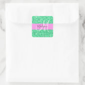 Sticker Carré Glam rose et Parties scintillant verte éclaboussen (Sac)