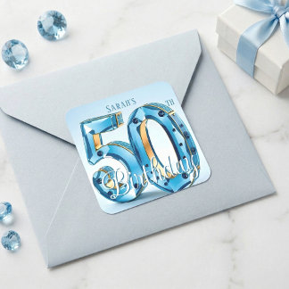 Sticker Carré Glamorous Light Blue Jewel 50th Birthday