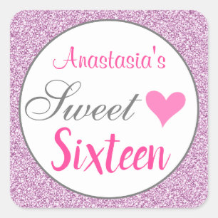 Sticker Carré Glamour Rose Fushia Lilas Violet Pailleté Sweet Si