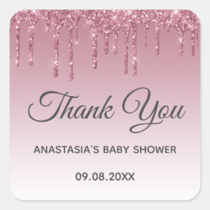 Sticker Carré Glamour Rose Gold Rose Violet Merci Baby Shower