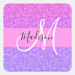 Sticker Carré Glamour Violet Rose Paillettes Étincelles Dégradé