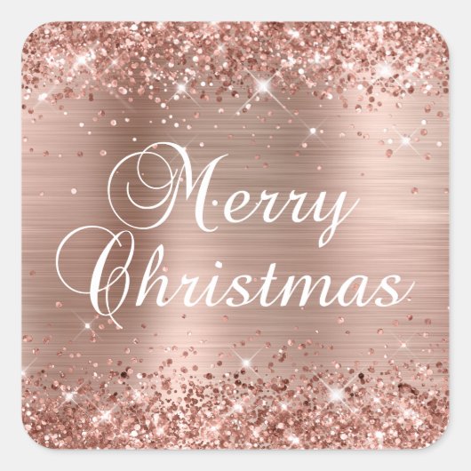 Sticker Carré Glitter Rose Gold Foil Joyeux Noël (Devant)