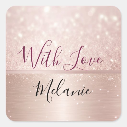 Sticker Carré Glitter Rose Gold Glam Nom métallique (Devant)