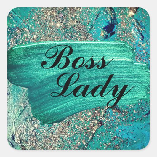 Sticker Carré Glittery Aqua Paint Strokes Boss Lady (Devant)