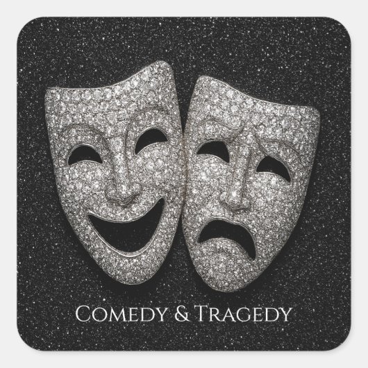Sticker Carré Glittery Comedy & Tragedy Drama Mask (Devant)