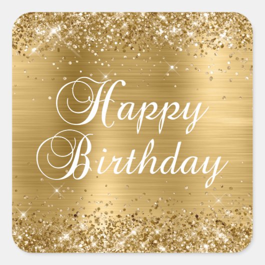 Sticker Carré Glittery Gold Foil Joyeux anniversaire (Devant)