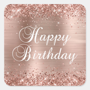Sticker Carré Glittery Rose Gold Foil Joyeux anniversaire