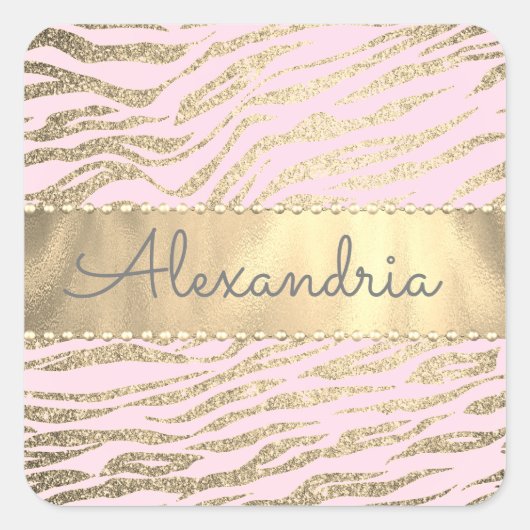 Sticker Carré Glittery Zebra Imprimer sur Rose Blush (Devant)