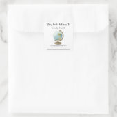 Sticker Carré Globe - Ce livre appartient avec message (Sac)