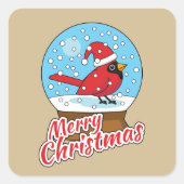 Sticker Carré Globe des neiges avec cardinal rouge mignon (Devant)