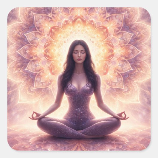 Sticker Carré Glowing Mandala Meditation Woman Custom Name       (Devant)