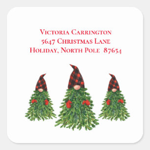 Sticker Carré Gnome Christmas Tree Buffalo Check Adresse de reto