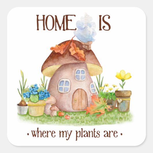 Sticker Carré Gnome home champignon jardin plante fleurs (Devant)