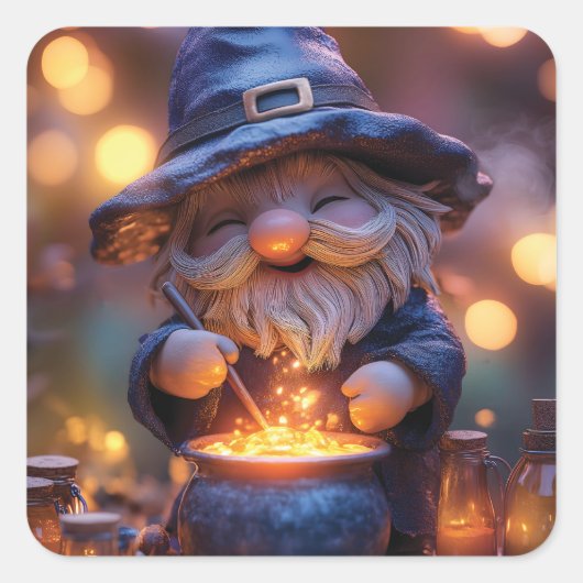 Sticker Carré Gnome souriant Stirring Magic Pot (Devant)