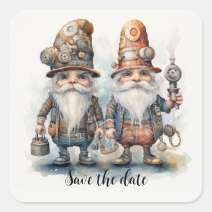 Sticker Carré Gnomes de la date d'enregistrement avec lanterne e
