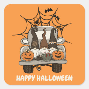Sticker Carré Gnomes d'Halloween dans Spider Web Truck