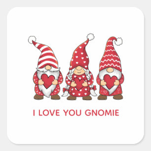 Sticker Carré Gnomes Rouges avec Cœurs Personnalisés pour la Sai