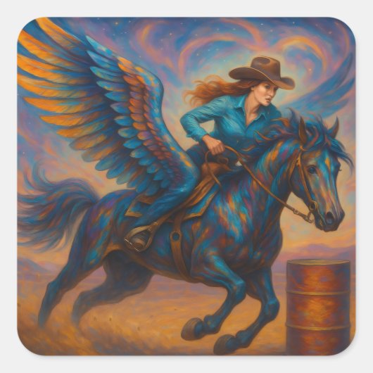 Sticker Carré Go Fast! Barrel Racer With Winged Horse (Devant)