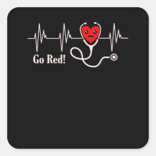 Sticker Carré Go Red Heartbeat Heart Disease