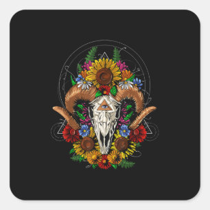 Sticker Carré Goat Skull Psychedelic Sunflowers