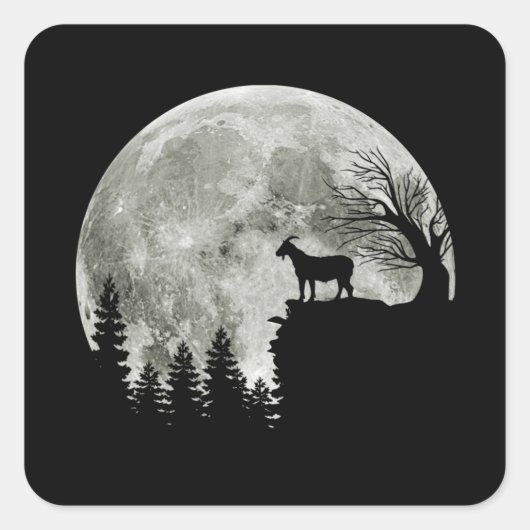 Sticker Carré goat walking on mountain halloween moon (Devant)