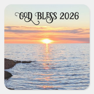 Sticker Carré God Bless 2026 New Year Golden Sunset Photo