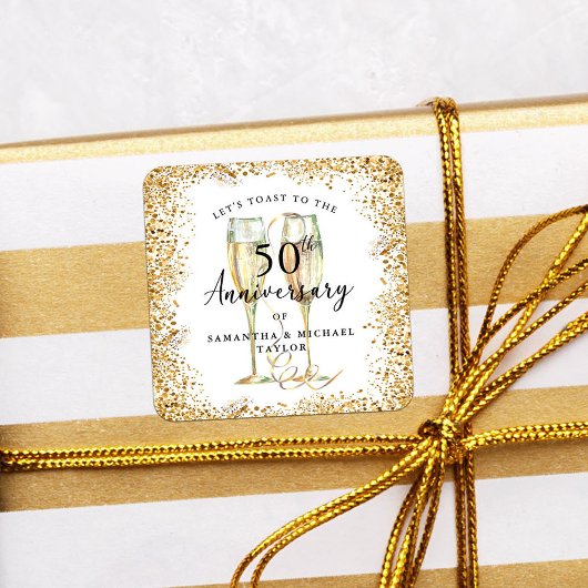 Sticker Carré Gold 50th Wedding Anniversary