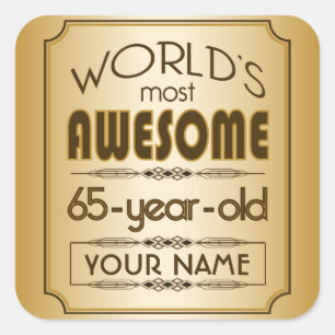 Sticker Carré Gold 65th Birthday Celebration World Meilleur Fabu