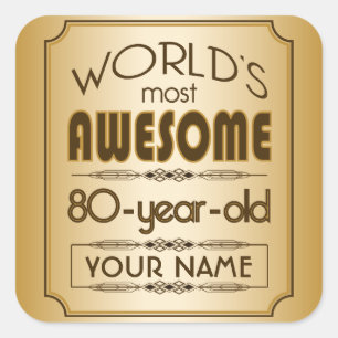 Sticker Carré Gold 80th Anniversaire Célébration World Meilleur 
