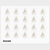 Sticker Carré Gold and White Christmas Tree with Family Name (Feuille)