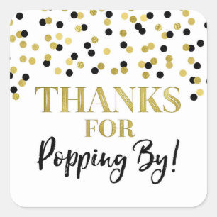 Sticker Carré Gold Black Confetti Merci pour Popping By