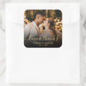Sticker Carré Gold Black Love et Merci Script Mariage photo (Sac)