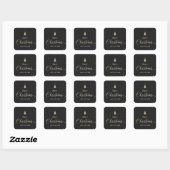 Sticker Carré Gold & Black Merry Christmas Calligraphic (Feuille)