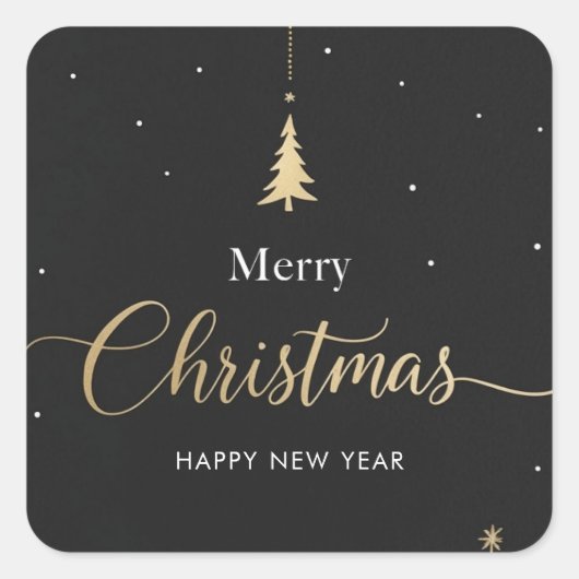 Sticker Carré Gold & Black Merry Christmas Calligraphic (Devant)