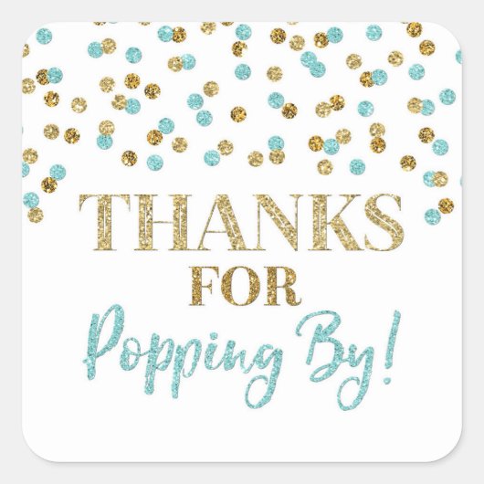 Sticker Carré Gold Blue Confetti Merci pour Popping By (Devant)