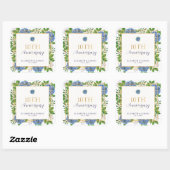 Sticker Carré Gold Blue Hydrangea 10e anniversaire Mariage (Feuille)