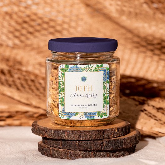 Sticker Carré Gold Blue Hydrangea 10e anniversaire Mariage