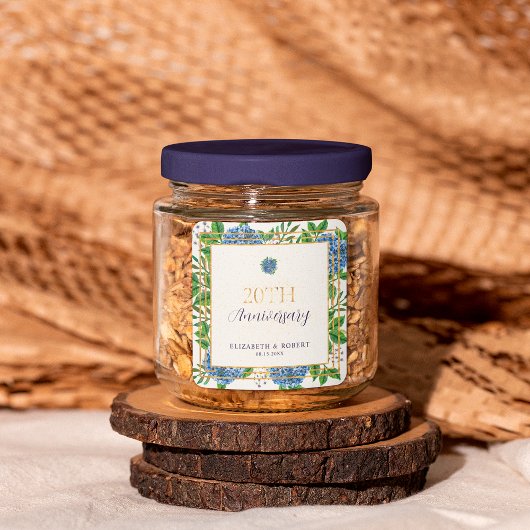 Sticker Carré Gold Blue Hydrangea 20e anniversaire Mariage