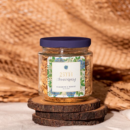 Sticker Carré Gold Blue Hydrangea 25e anniversaire Mariage