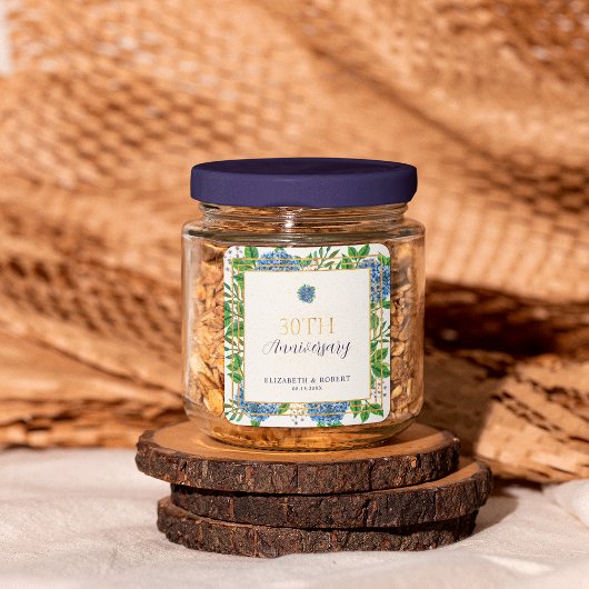 Sticker Carré Gold Blue Hydrangea 30e anniversaire de Mariage