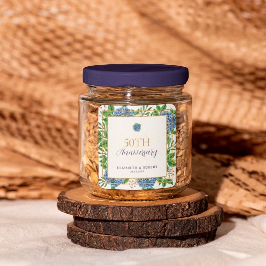 Sticker Carré Gold Blue Hydrangea 50e anniversaire de Mariage