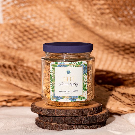 Sticker Carré Gold Blue Hydrangea 5e anniversaire Mariage