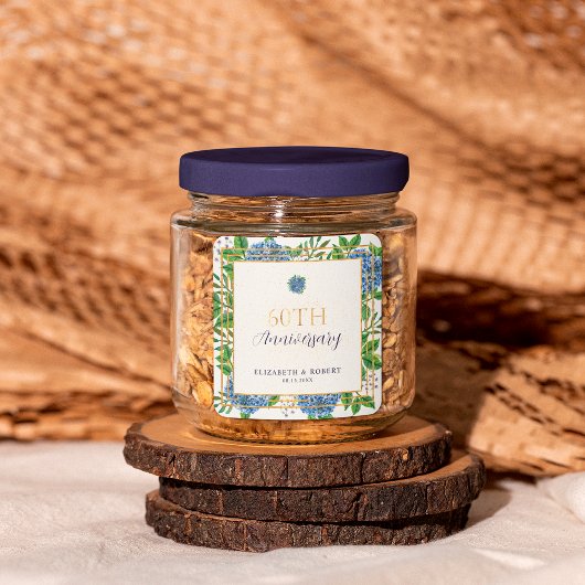 Sticker Carré Gold Blue Hydrangea 60e anniversaire de Mariage