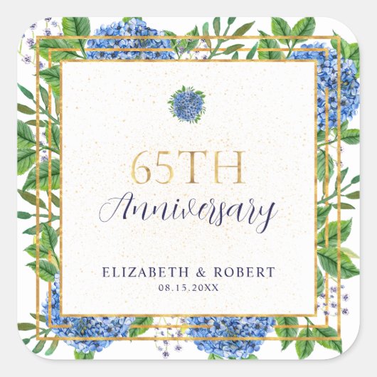 Sticker Carré Gold Blue Hydrangea 65e anniversaire Mariage (Devant)