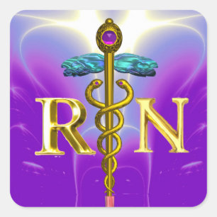 Sticker Carré GOLD CADUCEUS SYMBOLE INFIRMIÈRE ENREGISTRÉ Purple