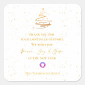 Sticker Carré Gold Christmas Tree Merci Message Entreprise (Devant)